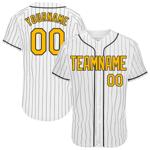 Custom White Black Pinstripe Gold Authentic Baseball Jersey