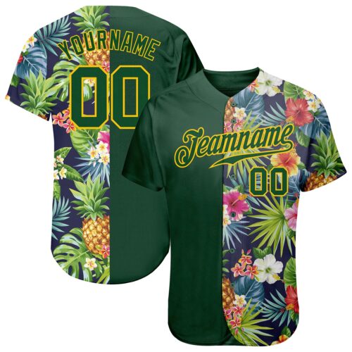 3DPattern0008 Custom 3D Pattern Design Tropical Pattern With Pineapples Palm Leaves And Flowers Authentic Baseball Jersey