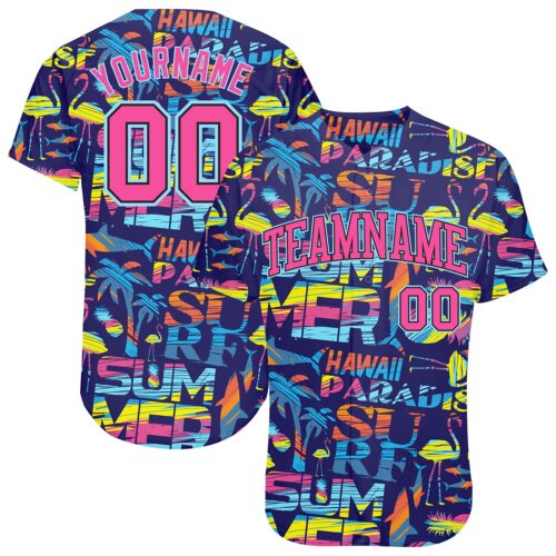 3DPattern0017 Custom 3D Pattern Design Abstract Geometric Pattern With Palm Trees Sharks Flamingo With The Words:Summer Hawaii Authentic Baseball Jersey