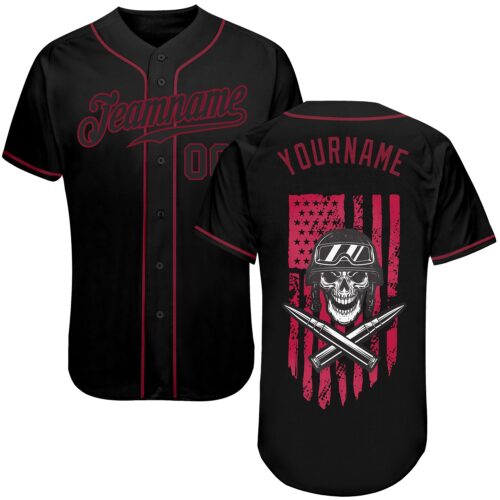 3DPattern0059 Custom 3D Pattern Design Soldier Skull On American Flag Authentic Baseball Jersey