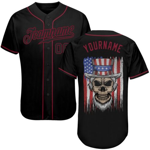 3DPattern0060 Custom 3D Pattern Design Skull Uncle Sam American Flag Authentic Baseball Jersey