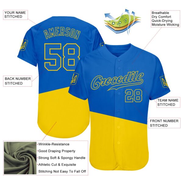 Custom 3D Pattern Design Ukrainian Flag And Coat Of Arms Of Ukraine Authentic Baseball Jersey