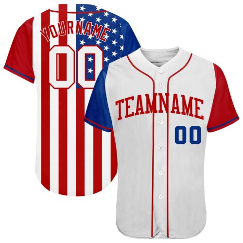 3DPattern0081 Custom White White-Red 3D American Flag Authentic Baseball Jersey