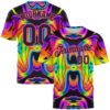 Custom 3D Pattern Design Abstract Iridescent Psychedelic Swirl Fluid Art Performance T-Shirt