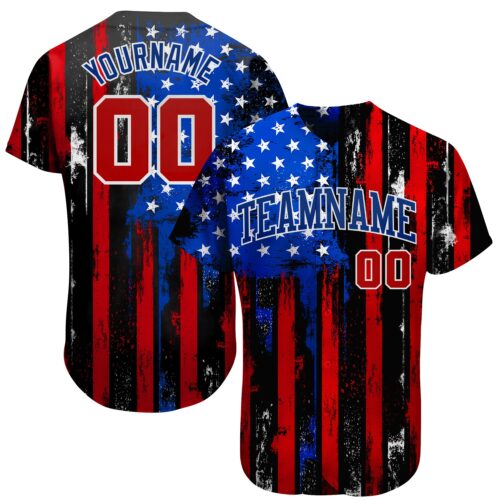 3DPattern0943 Custom Black Red Royal-White 3D Distressed American Flag Authentic Baseball Jersey