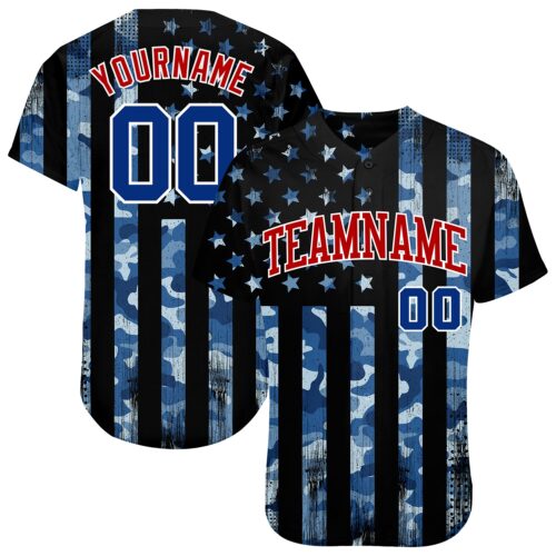 3DPattern0944 Custom Camo Royal Red-White 3D Salute To Service American Flag Authentic Baseball Jersey