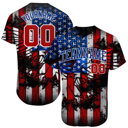 3DPattern0946 Custom Black Red Royal-White 3D Eagle American Flag Authentic Baseball Jersey