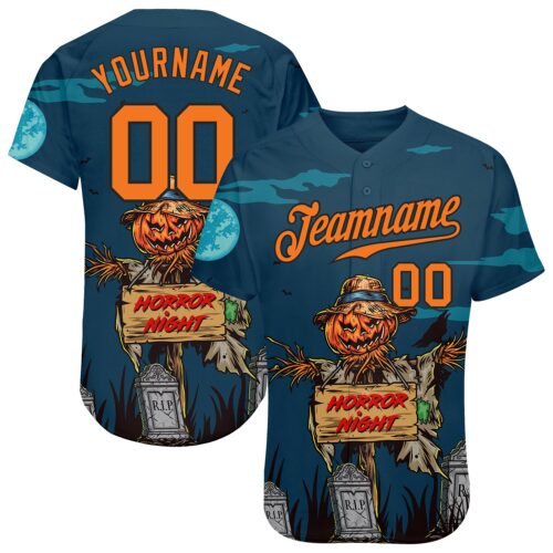 3DPattern0962 Custom 3D Pattern Halloween Pumpkins Horror Night Authentic Baseball Jersey