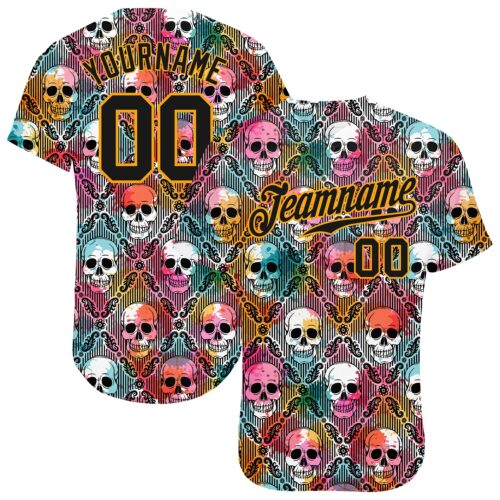 3DPattern0983 Custom 3D Pattern Halloween Skulls Authentic Baseball Jersey