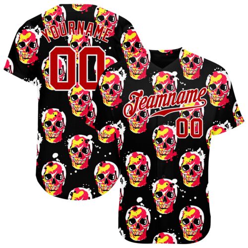 3DPattern0984 Custom 3D Pattern Halloween Skulls Authentic Baseball Jersey