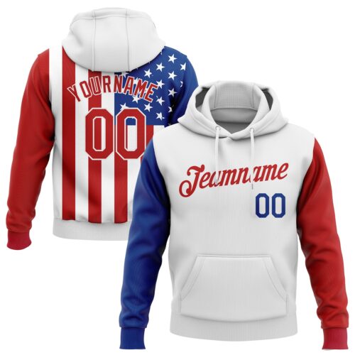 3DPattern0993 Custom Stitched White Red-Royal 3D American Flag Fashion Sports Pullover Sweatshirt Hoodie