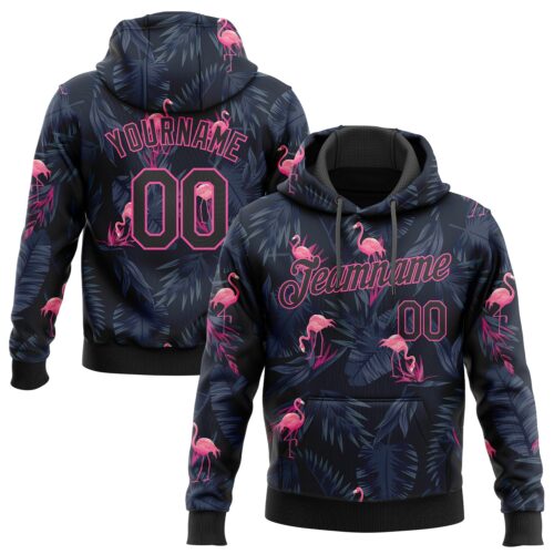 3DPattern1000 Custom Stitched Black Black-Pink 3D Pattern Design Flamingo Sports Pullover Sweatshirt Hoodie