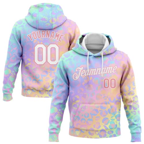 3DPattern1002 Custom Stitched Light Pink White 3D Pattern Design Leopard Sports Pullover Sweatshirt Hoodie