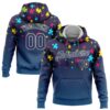 Custom Stitched Autism Supporter Awareness Puzzle Pieces Navy-White 3D Pattern Design Sports Pullover Sweatshirt Hoodie