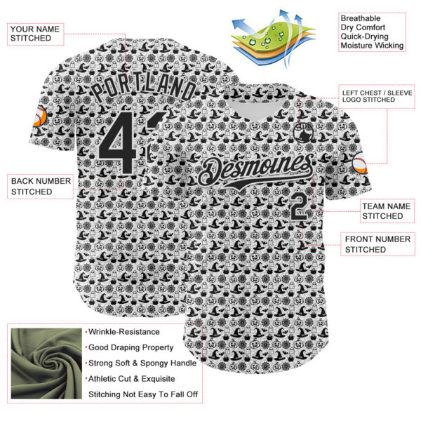 Custom White Black 3D Halloween Pumpkin Doodle Party Costume Ideas Authentic Baseball Jersey