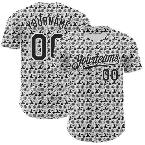 Custom White Black 3D Halloween Pumpkin Doodle Party Costume Ideas Authentic Baseball Jersey