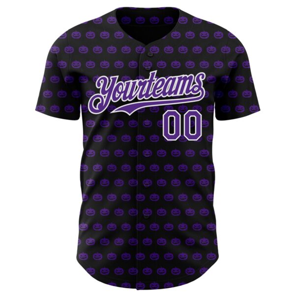 Custom Black Purple-White 3D Halloween Pumpkin Party Costume Ideas Authentic Baseball Jersey