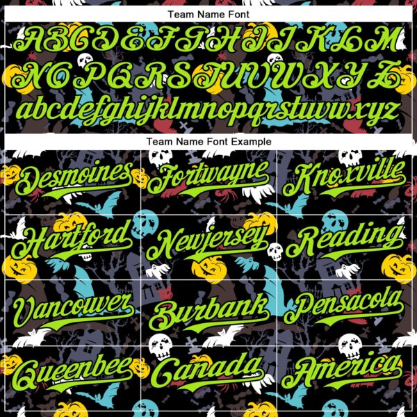 Custom Black Neon Green 3D Halloween Skull Pumpkin Doodle Party Costume Ideas Authentic Baseball Jersey