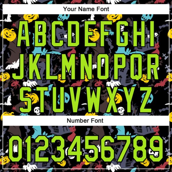 Custom Black Neon Green 3D Halloween Skull Pumpkin Doodle Party Costume Ideas Authentic Baseball Jersey