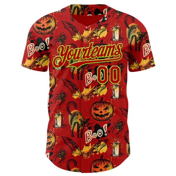 Custom Red Neon Green 3D Halloween Pumpkin Doodle Party Costume Ideas Authentic Baseball Jersey