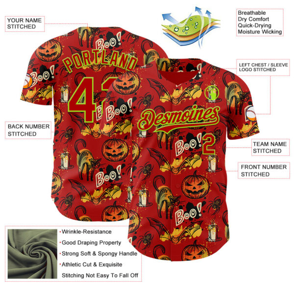 Custom Red Neon Green 3D Halloween Pumpkin Doodle Party Costume Ideas Authentic Baseball Jersey