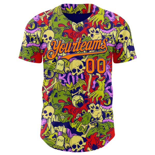 Custom Dark Purple Bay Orange 3D Halloween Skull Doodle Party Costume Ideas Authentic Baseball Jersey