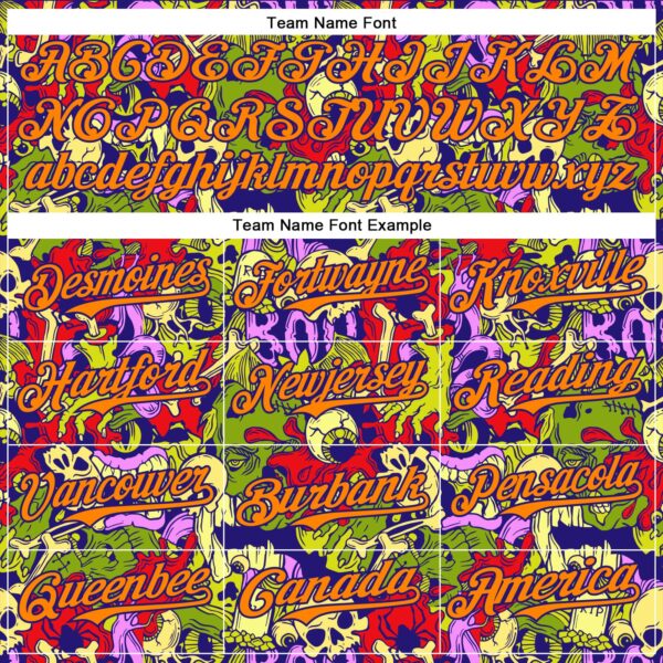 Custom Dark Purple Bay Orange 3D Halloween Skull Doodle Party Costume Ideas Authentic Baseball Jersey