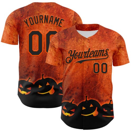 Custom Orange Black 3D Halloween Pumpkin Party Costume Ideas Authentic Baseball Jersey