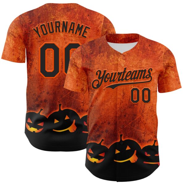 Custom Orange Black 3D Halloween Pumpkin Party Costume Ideas Authentic Baseball Jersey
