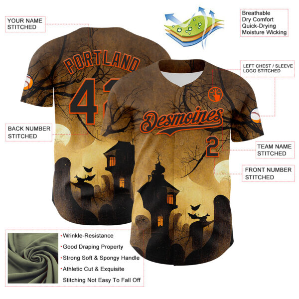 Custom Yellow Black-Orange 3D Halloween Horror Night Trick Treat Party Costume Ideas Authentic Baseball Jersey