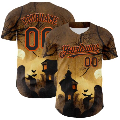 Custom Yellow Black-Orange 3D Halloween Horror Night Trick Treat Party Costume Ideas Authentic Baseball Jersey