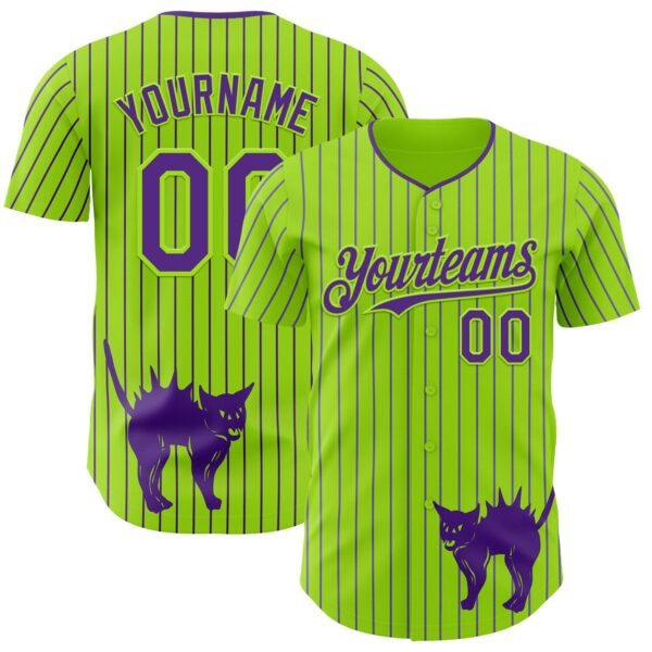 Custom Neon Green Purple Pinstripe Purple 3D Halloween Scary Party Costume Ideas Authentic Baseball Jersey