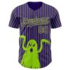 Custom Purple Neon Green Pinstripe Neon Green 3D Halloween Spooky Party Costume Ideas Authentic Baseball Jersey