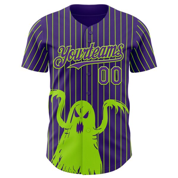 Custom Purple Neon Green Pinstripe Neon Green 3D Halloween Spooky Party Costume Ideas Authentic Baseball Jersey