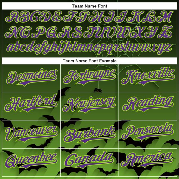 Custom Green Purple Black-Neon Green 3D Halloween Spider Net Bats Party Costume Ideas Authentic Baseball Jersey