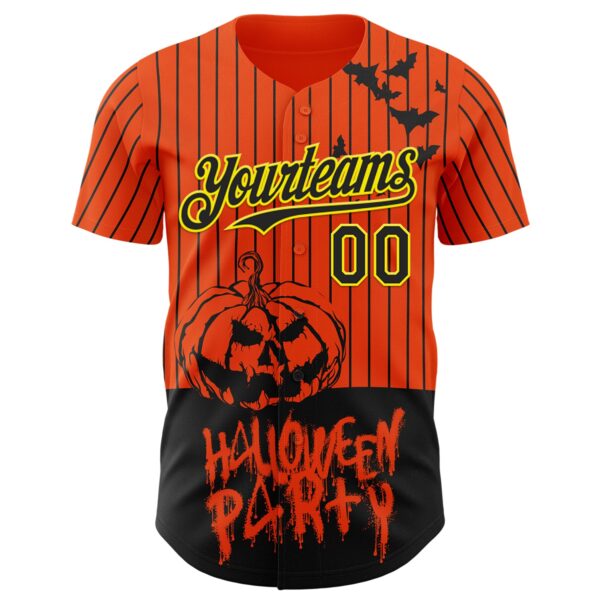 Custom Orange Black Pinstripe Light Yellow 3D Halloween Pumpkin Party Costume Ideas Authentic Baseball Jersey