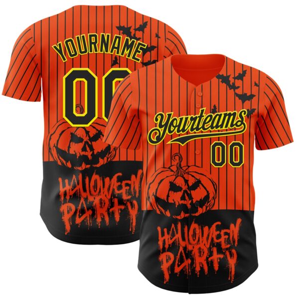 Custom Orange Black Pinstripe Light Yellow 3D Halloween Pumpkin Party Costume Ideas Authentic Baseball Jersey