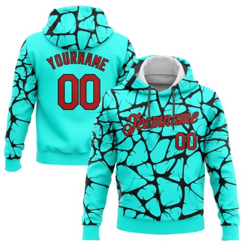 3DPattern1013 Custom Stitched Aqua Red-Black 3D Pattern Design Sports Pullover Sweatshirt Hoodie