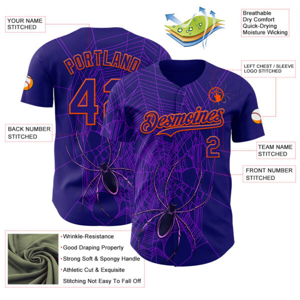 Custom Dark Purple Orange 3D Halloween Spider Net Party Costume Ideas Authentic Baseball Jersey
