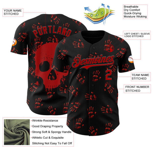 Custom Black Red 3D Halloween Skull Horror Night Trick Treat Party Costume Ideas Authentic Baseball Jersey