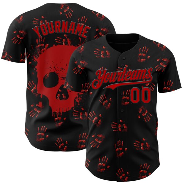Custom Black Red 3D Halloween Skull Horror Night Trick Treat Party Costume Ideas Authentic Baseball Jersey