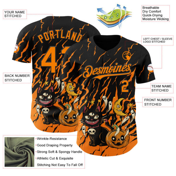 Custom Black Bay Orange 3D Halloween Pumpkin Scary Doodle Party Costume Ideas Authentic Baseball Jersey