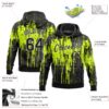 Custom Stitched Neon Green Black-White 3D Pattern Design Dripping Splatter Art Sports Pullover Sweatshirt Hoodie