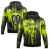Custom Stitched Neon Green Black-White 3D Pattern Design Dripping Splatter Art Sports Pullover Sweatshirt Hoodie