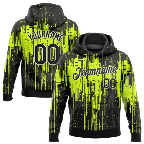 3DPattern1020 Custom Stitched Neon Green Black-White 3D Pattern Design Dripping Splatter Art Sports Pullover Sweatshirt Hoodie