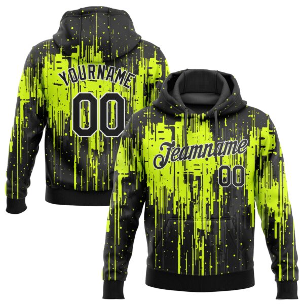 Custom Stitched Neon Green Black-White 3D Pattern Design Dripping Splatter Art Sports Pullover Sweatshirt Hoodie