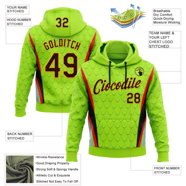 Custom Stitched Neon Green Brown Red Black-Yellow 3D Pattern Design Snake Skin Print Sportswear Pullover Sweatshirt Hoodie