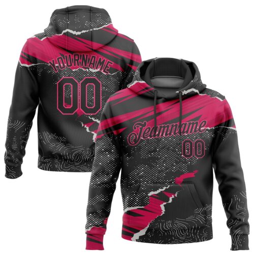 3DPattern1051_83dc9912-cb44-41e9-b426-baeeb634ae6c Custom Stitched Black Pink-White 3D Pattern Design Torn Paper Style Sports Pullover Sweatshirt Hoodie