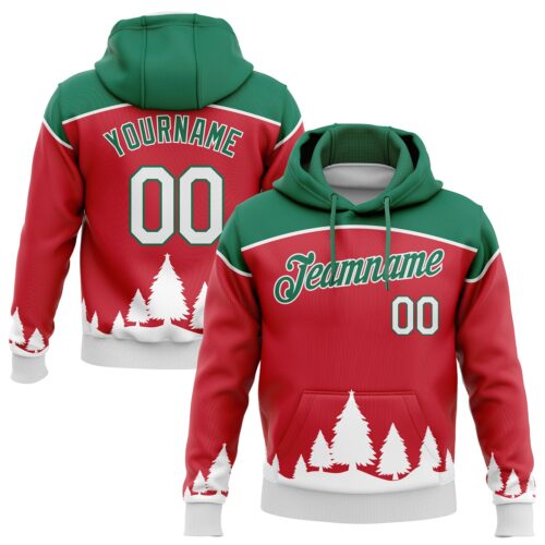 3DPattern1072 Custom Stitched Red White-Kelly Green 3D Christmas Trees Sports Pullover Sweatshirt Hoodie