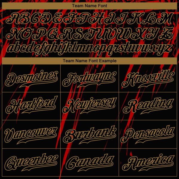 Custom Black Black Red-Old Gold 3D Pattern Design Authentic Baseball Jersey